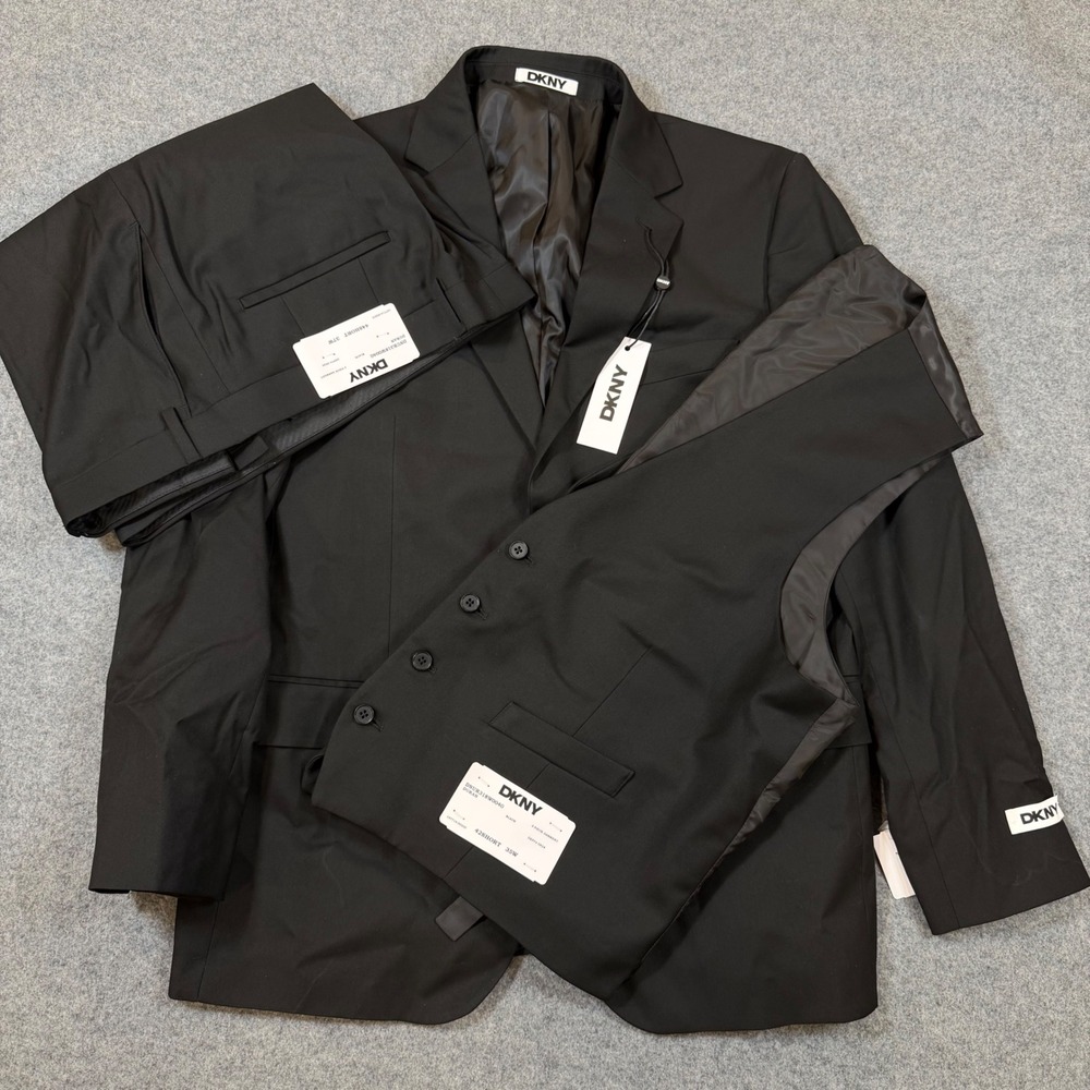 DKNY Duran Mens 3 Piece Suit Black 42S 44S 35W 37W DNUR318W0040 New